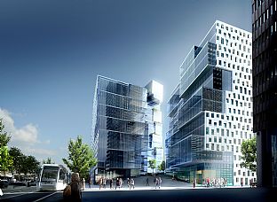 “Crystal Clear” consists of three towers, which grow organically from the ground to form a sculptural cluster, and are composed of stacked, prismatic volumes - C. F. Møller Architects and Norwegian firm Kristin Jarmund Arkitekter cooperate to design a new landmark for Oslo - C.F. Møller. Photo: MIR