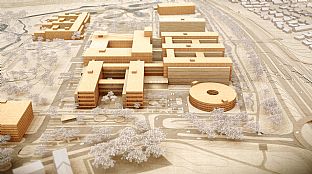 The illustration visualizes a possible design of the new hospital area in Helsingborg. The design of buildings and the area will change in future work processes. - Plan for nyt sygehusområde i Helsingborg er godkendt - C.F. Møller. Photo: C.F. Møller Architects