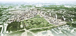 The site of the new urban development project, seen from the south-east, with the large park, Årstafältet, in the foreground.  - New residential area in Stockholm - C.F. Møller. Photo: Archi.5