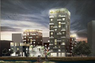 Årstafältet, natt - Nytt bostadskvarter vid Årstafältet, Stockholm - C.F. Møller