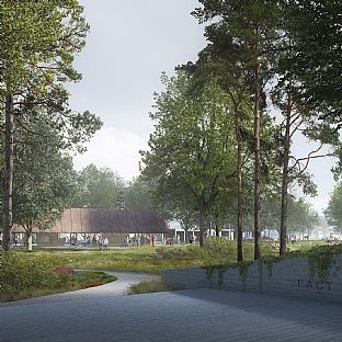 Ankomst til Båtparken i Aalborg via parken. Arkitekt: C.F. Møller Architects. - C.F. Møller Architects vinner: Klimasikring av Aalborg Vestby - C.F. Møller. Photo: C.F. Møller Architects