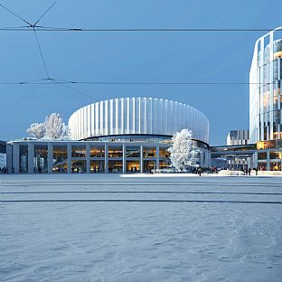 Bergen ByArena by C.F. Møller Architects. - Team ledet av C.F. Møller Architects vinner konkurranse om byutvikling av Nygårdstangen med ny multiarena i Bergen - C.F. Møller. Photo: SORA IMAGES