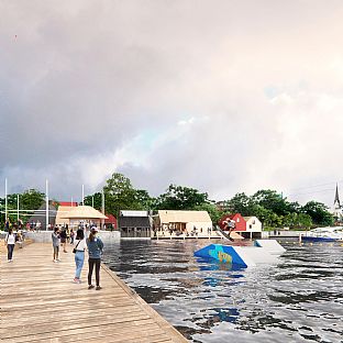 Der Plan für Mjøsfronten wird vorgestellt - ein neues und lebendiges Seeufer in der norwegischen Stadt Hamar - C.F. Møller. Photo: Plomp