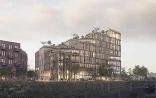 Dreieckiges Bürogebäude und neues Wahrzeichen in Malmö gewonnen  - C.F. Møller. Photo: Places Studio 