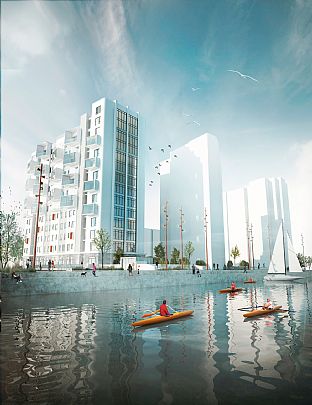 Første spadestikk til siste boligbygning i sentralt havneområde - C.F. Møller. Photo: C.F. Møller