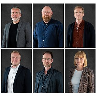 Franz Ødum, Jonas Toft Lehmann, Ola Jonsson, Rune Bjerno Nielsen, Thue Borgen Hasløv & Maibritt Dammann - C.F. Møller Architects expands their partner group - C.F. Møller. Photo: C.F. Møller Architects / Silas Smed Andersen