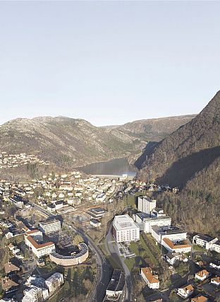 GRUNDSTENSLÄGGNING PÅ NYTT SJUKHUSBYGGE I BERGEN - C.F. Møller. Photo: C.F. Møller Architects