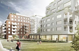 KVARTERET GODSVAGNEN I HAMMARBY SJÖSTAD - C.F. Møller. Photo: C.F. Møller / Kjellander Sjöberg