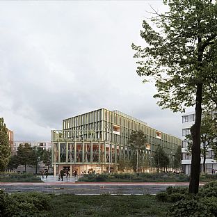 Scandinavian design meets sustainable construction: i8 becomes innovative timber hybrid building for Munichs iCampus im Werksviertel. - C.F. Møller. Photo: C.F. Møller Architects