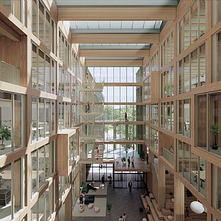 Scandinavian design meets sustainable construction: i8 becomes innovative timber hybrid building for Munichs iCampus im Werksviertel. - C.F. Møller. Photo: C.F. Møller Architects