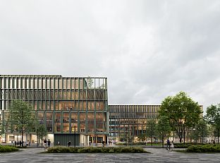 Scandinavian design meets sustainable construction: i8 becomes innovative timber hybrid building for Munichs iCampus im Werksviertel. - C.F. Møller. Photo: C.F. Møller Architects