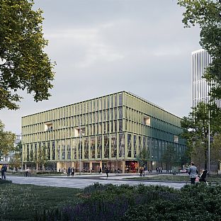 Scandinavian design meets sustainable construction: i8 becomes innovative timber hybrid building for Munichs iCampus im Werksviertel. - C.F. Møller. Photo: C.F. Møller Architects