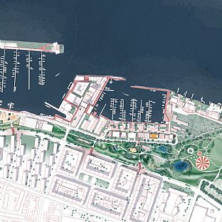 Siteplan for the future Boat Park in Aalborg. Arkitekt: C.F. Møller Architects. - C.F. Møller Architects vinner: Klimasikring av Aalborg Vestby - C.F. Møller