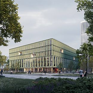 Skandinavisk design møter bærekraftig konstruksjon: i8 – en innovativ trehybridbygning for Münchens iCampus im Werksviertel. - C.F. Møller. Photo: C.F. Møller Architects