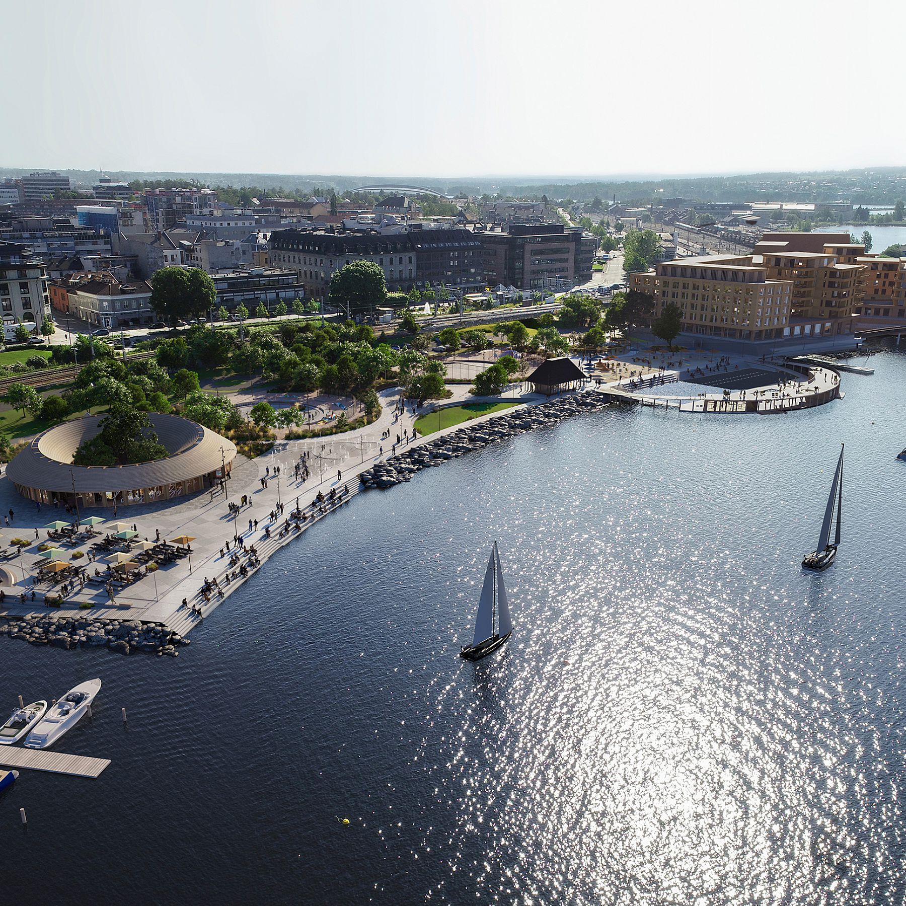 The plan for Mjøsfronten is presented a new and vibrant lakefront in