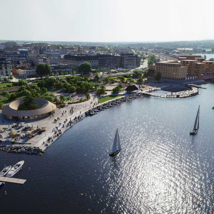 The plan for Mjøsfronten is presented a new and vibrant lakefront in the Norwegian city of