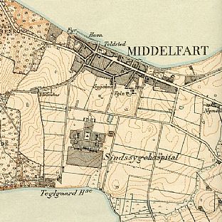 The psychiatric hospital in Middelfart opened in 1888. The town map from 1887 provides an impression of the size of the psychiatric hospital and the influence the institution had on the town. - C.F. Møller Architects chosen as lead consultant for new MIND Museum - C.F. Møller. Photo: Middelfart Museum