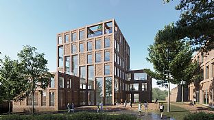 The six-storey main building acts as the anchor point for the Danish Technological Institutes campus area designed by C.F. Møller Architects. - C.F. Møller Architects is designing the Danish Technological Institutes new 50,000 m² campus area in Aarhus North - C.F. Møller. Photo: C.F. Møller Architects