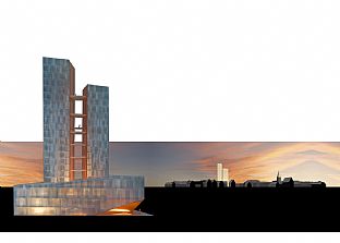 Visualisering - Dansende tårne som vartegn for Holstebro - C.F. Møller. Photo: Arkitektfirmaet C. F. Møller