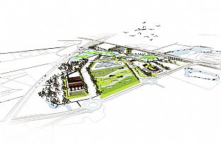 Visualisering i fugleperspektiv - Masterplan klar for Energi-, Klima- og Miljøpark - C.F. Møller