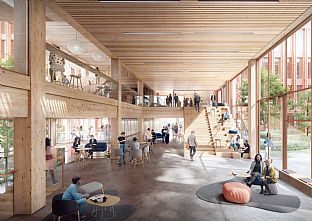 Wins competition with sustainable timber building - C.F. Møller. Photo: C.F. Møller Architects / Aesthetica